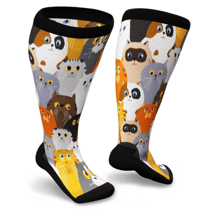 A pair of diabetic socks with cats on them