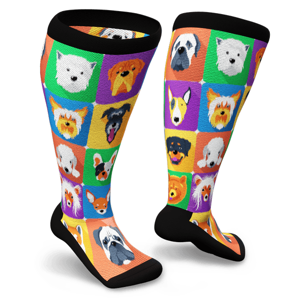 Knee-high extra wide dogs pattern socks