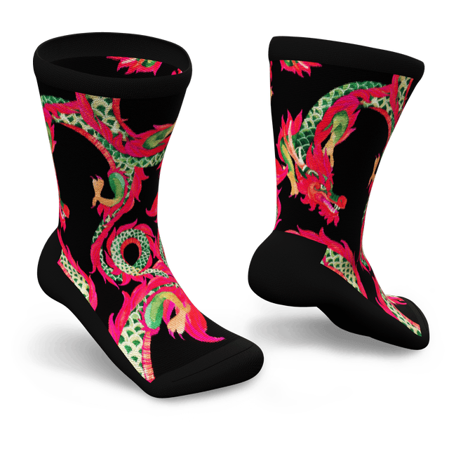 Colorful diabetic socks in dragon print