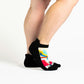 A person wearing ankle length toucan socks